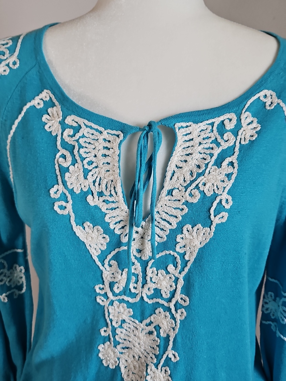 Vintage Cachet SM NWT Linen Blend Knit Top Embroidery Indie Y2K Festival - Picture 4 of 9